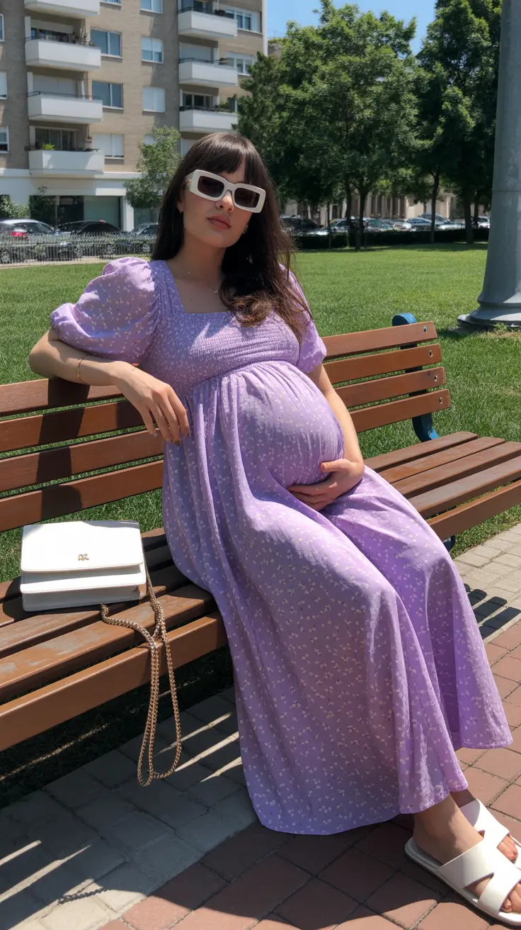 basic spring outfit for pregnant women 2026 Lavender Lightness For Warm Spring Afternoons