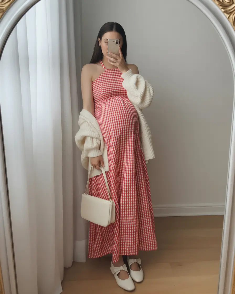 basic spring outfit for pregnant women 2026 Classic Gingham For Sweet Spring Charm