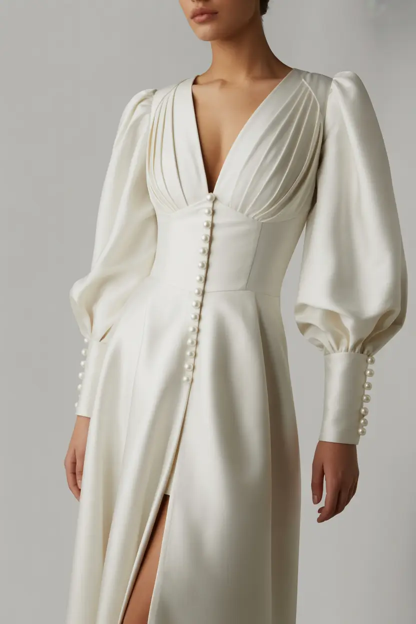 beautiful spring wedding outfit 2026 Soft Pearl Silhouette with Vintage Femininity