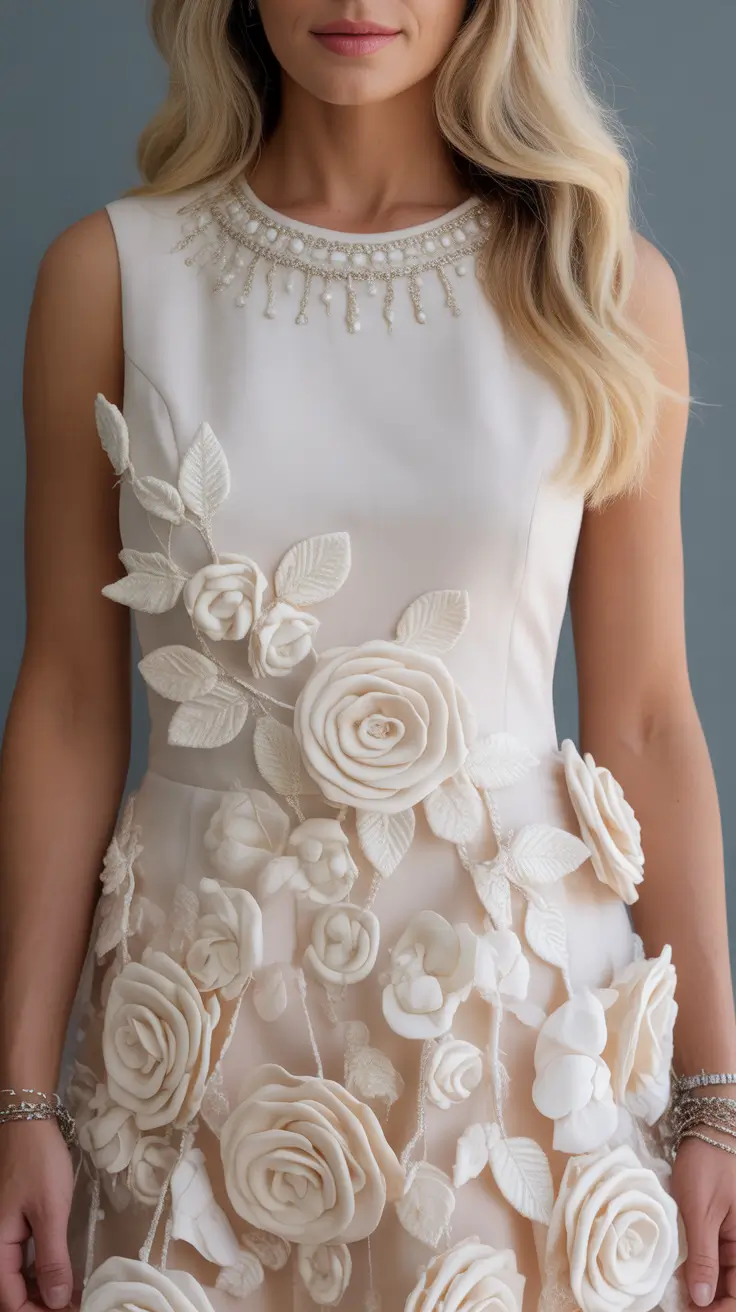 beautiful spring wedding outfit 2026 Ivory Sculpted Blossoms with Artistic Romance