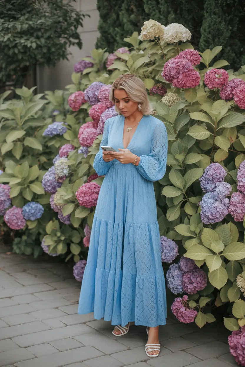 beautiful spring wedding outfit 2026 Hydrangea Blue Whisper with Fresh Spring Lightness