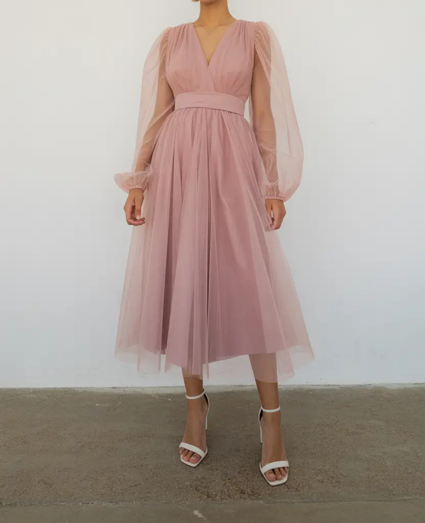 beautiful spring wedding outfit 2026 Rose Blush Tulle with Airy Romantic Volume