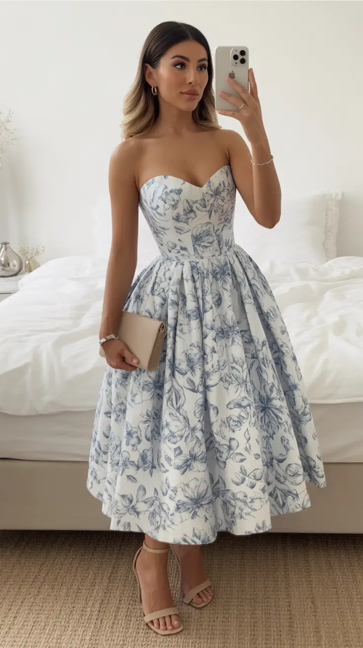 beautiful spring wedding outfit 2026 Blue Porcelain Elegance with Modern Grace