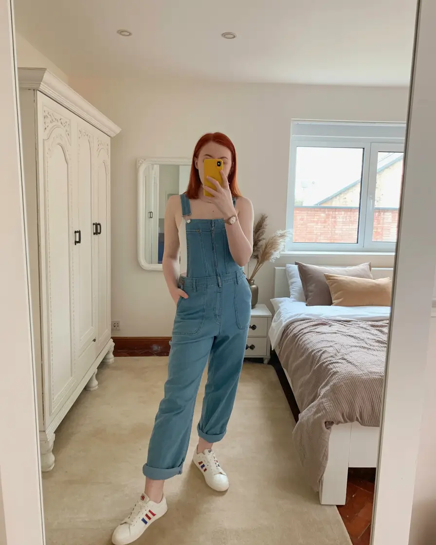 best denim spring outfits 2026 Playful denim overalls with rolled cuffs