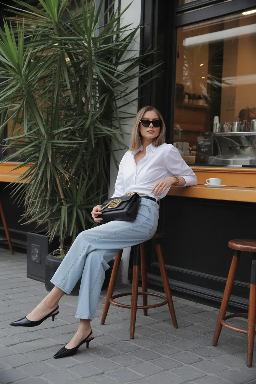 spring workwear 2026 Classic White Shirt With Effortlessly Refined Denim