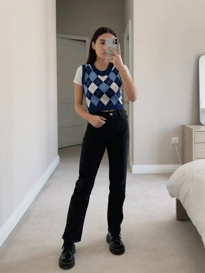 casual spring work outfits 2026 Argyle With a Modern Twist