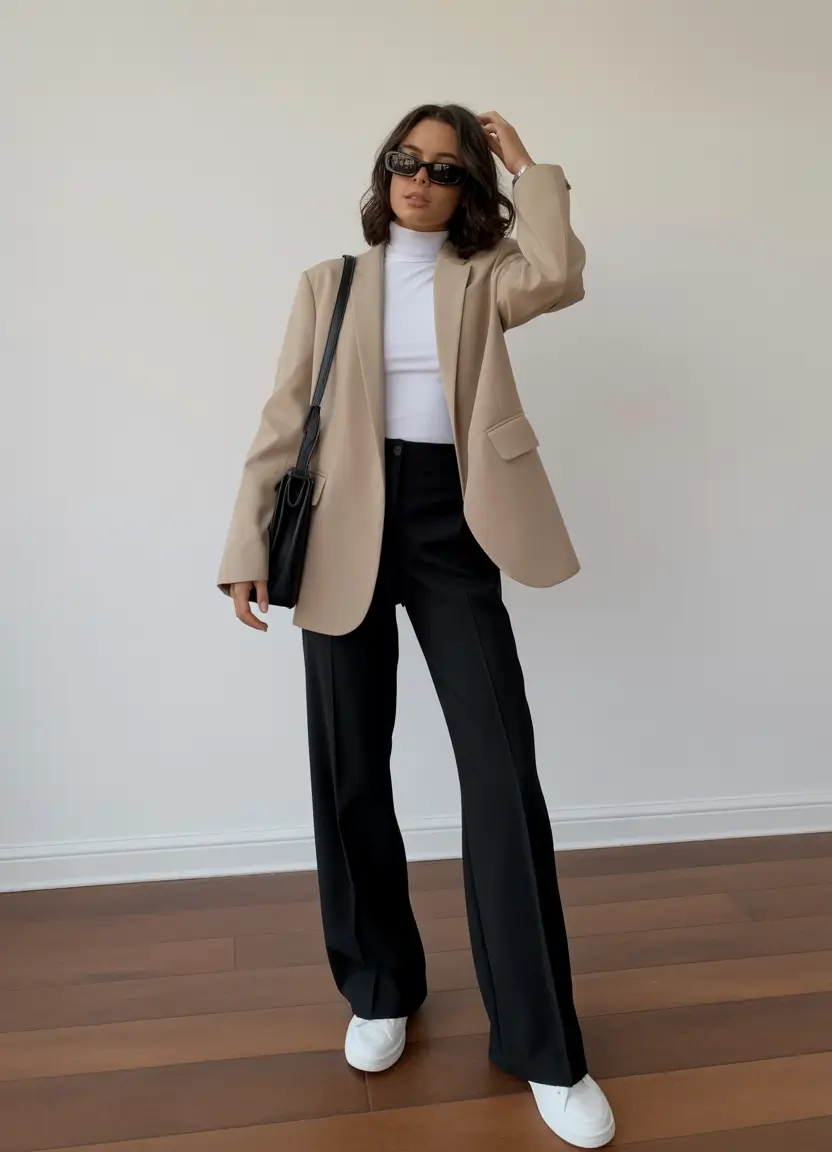 spring work outfits for women Soft Neutral Power Look
