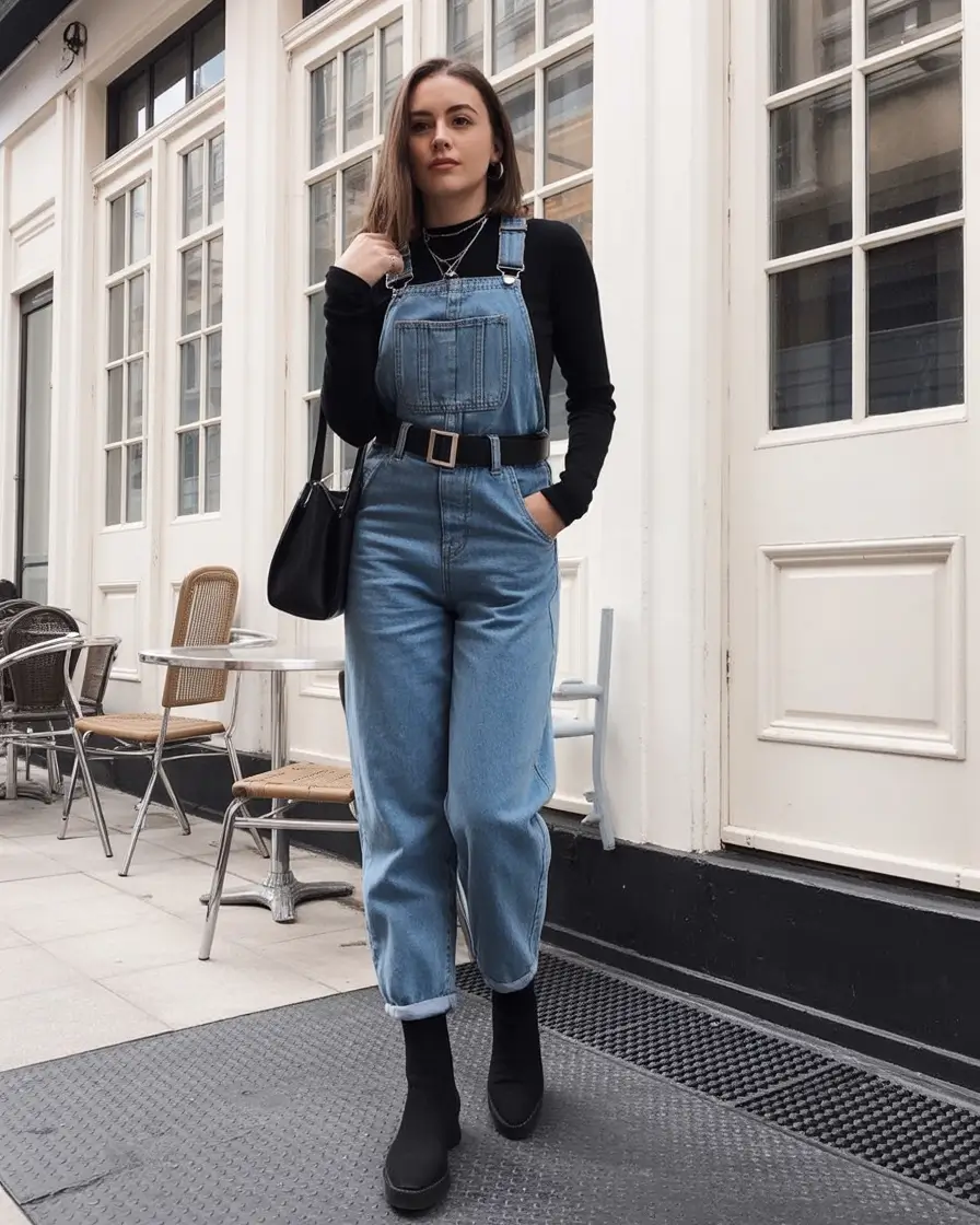 comfy spring outfits for cool spring 2026 denim one piece with clean spring layers