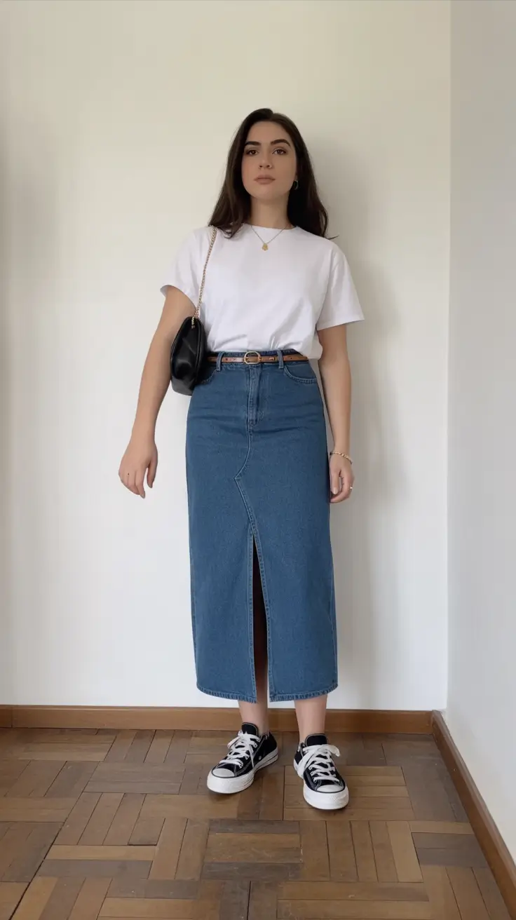 comfy spring outfits for cool spring 2026 the long denim skirt ease
