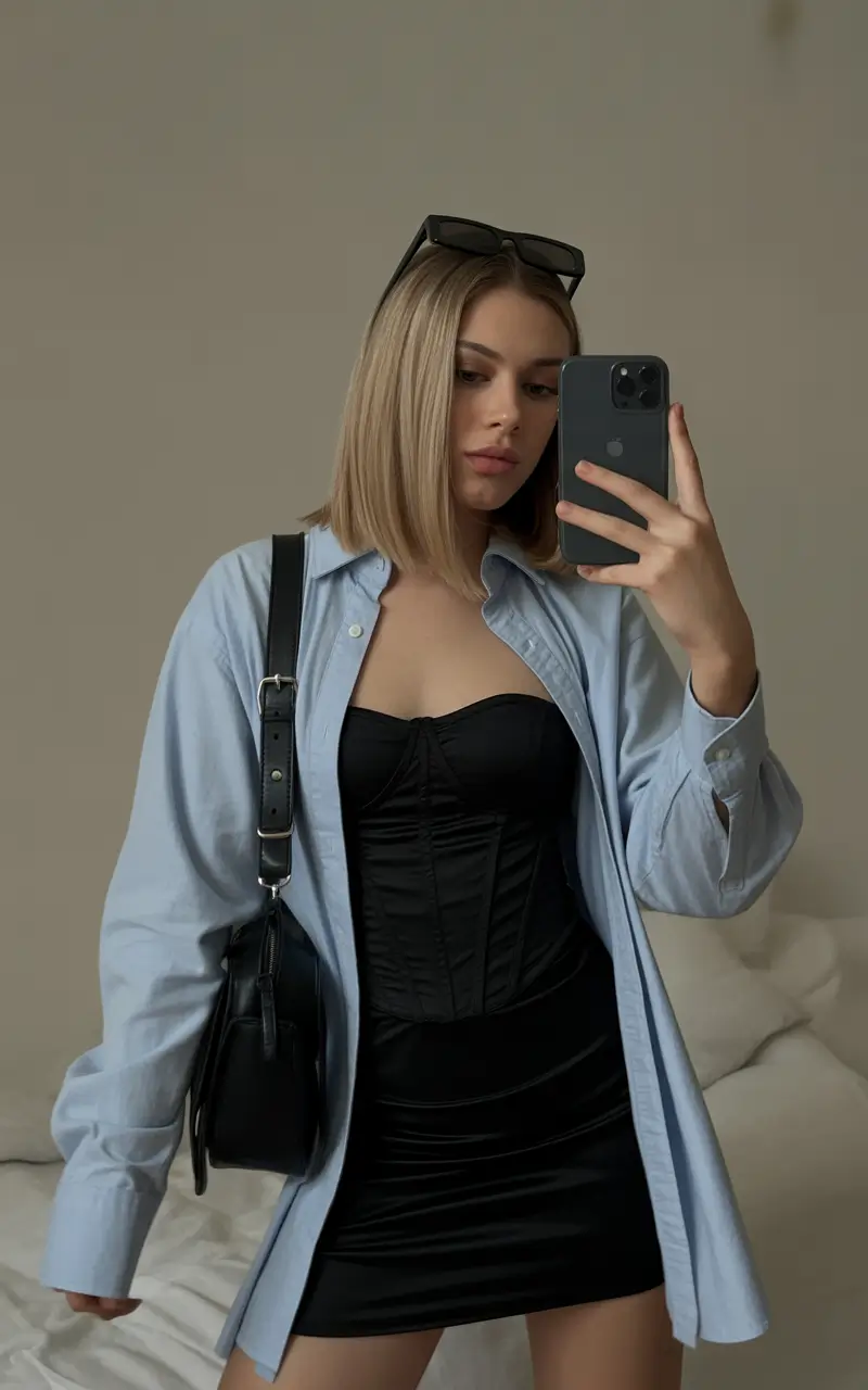 cozy spring going out outfits 2026 Soft Structure with a Sleek Black Mini