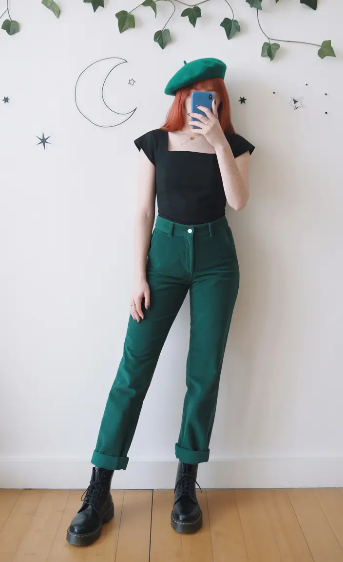cozy spring going out outfits 2026 Playful Green Tones with Structured Basics