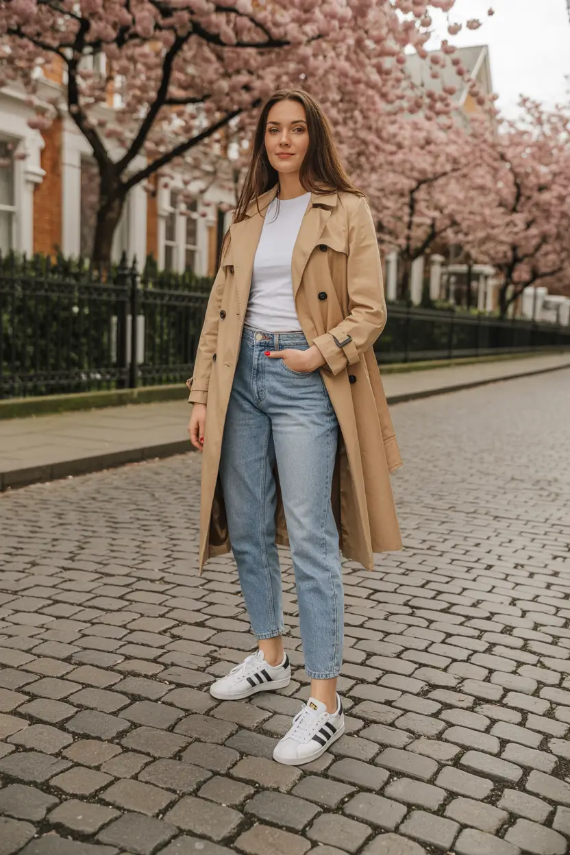 cozy spring travel outfits 2026 Classic Trench Confidence for Strolling Through Europe