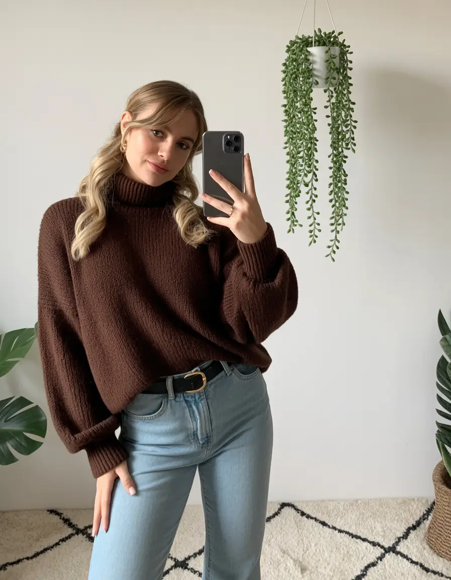 creating a spring capsule wardrobe 2026 Rich Chocolate Knit with Soft Denim Ease