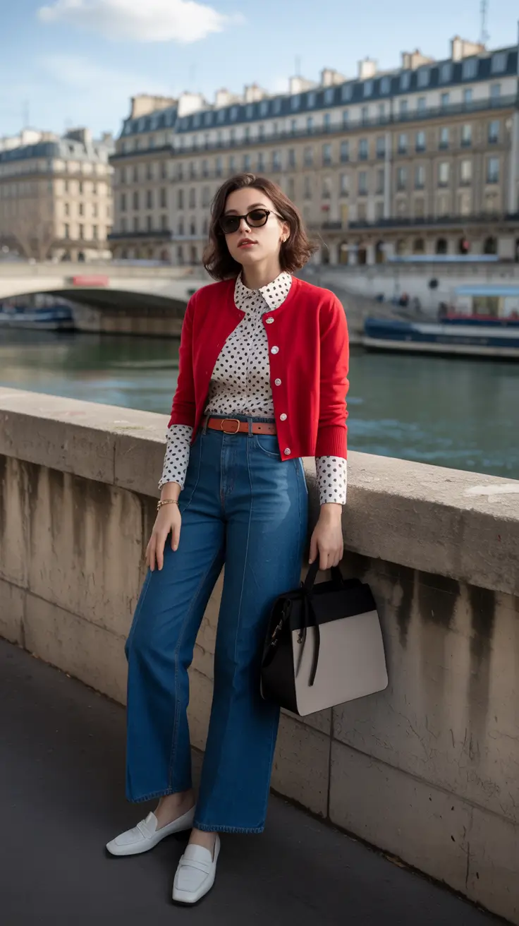 cute date spring outfits 2026 Chic Paris inspired spring look with a bright cardigan twist