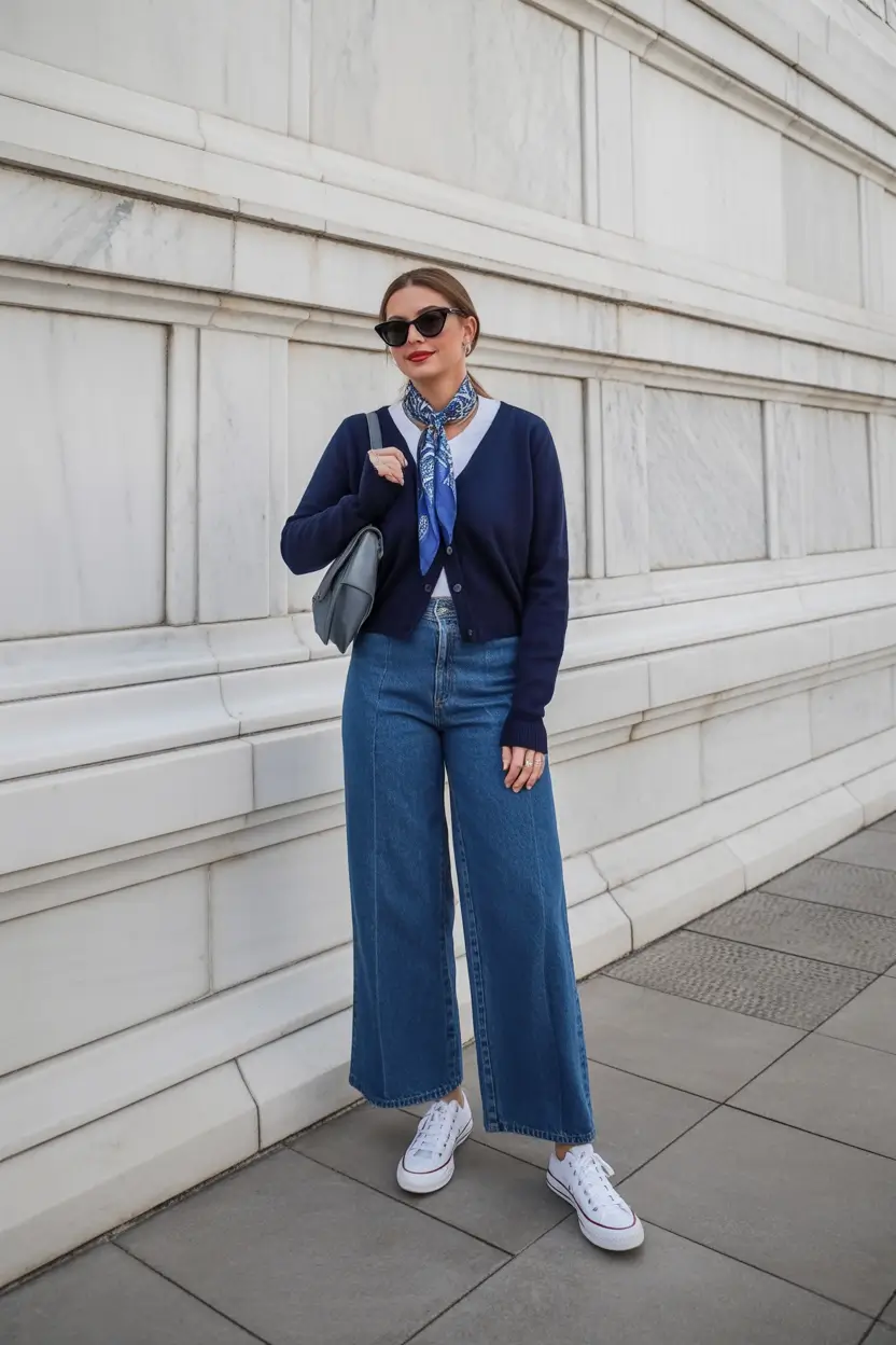 cute spring outfit with sneakers 2026 Navy And White Classic With A Touch Of Parisian Spring