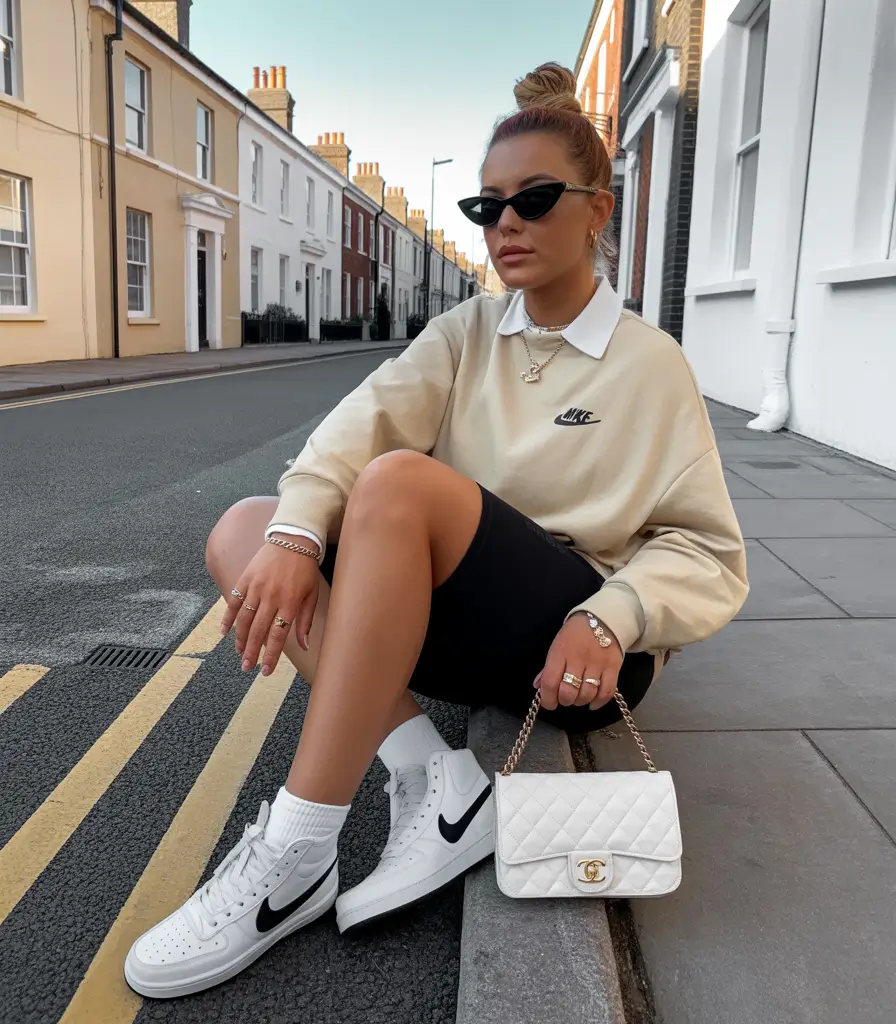 cute spring outfit with sneakers 2026 Sporty Cream Layers With High Top Simplicity