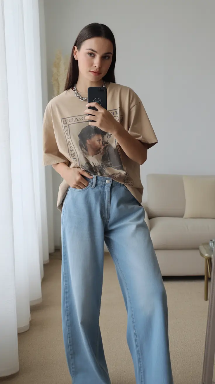 daytime spring fashion outfits 2026 Relaxed Denim With Soft Graphic Energy