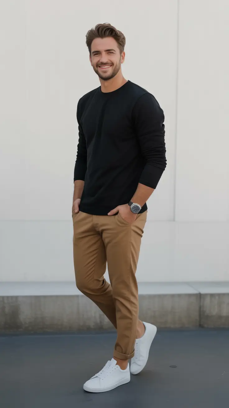 easy spring outfits for men 2026 Classic Contrast Pairing With a Warm Spring Mood