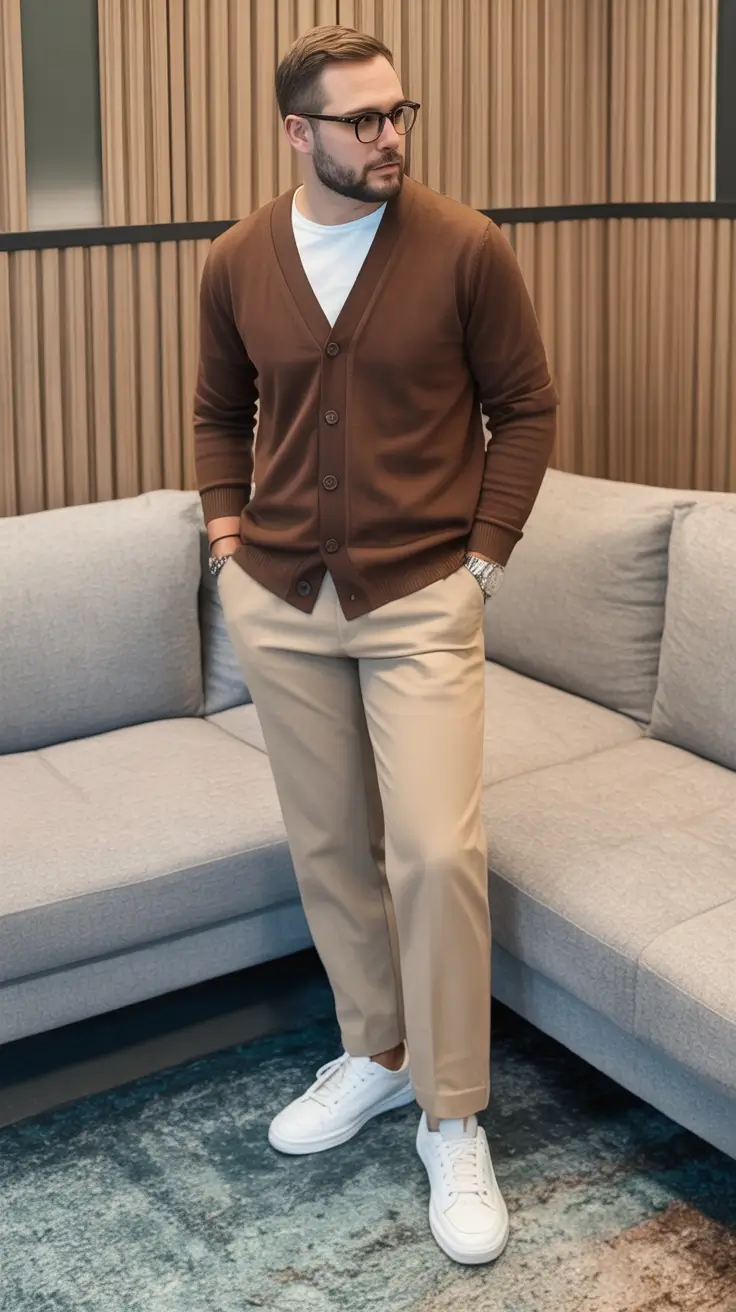 easy spring outfits for men 2026 Warm Brown Layers With a Cozy Spring Atmosphere