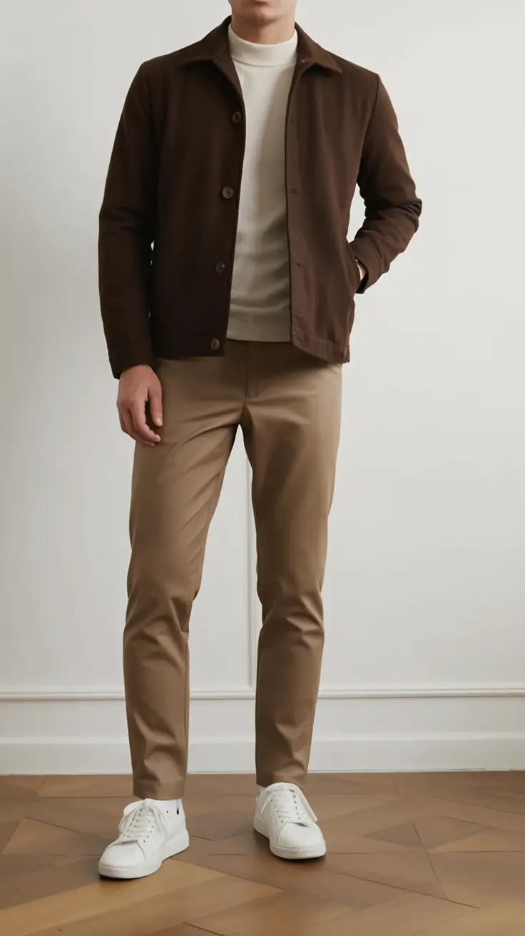 easy spring outfits for men 2026 Deep Brown Layers With a Soft Seasonal Ease