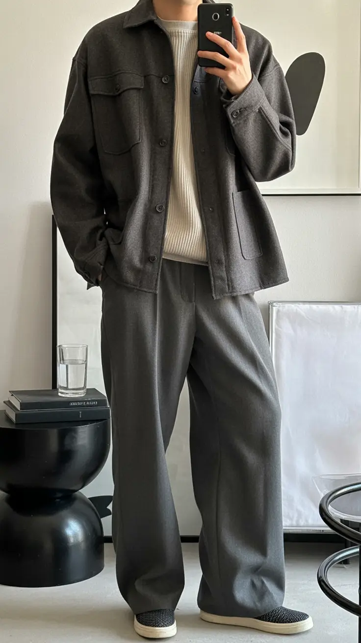 easy spring outfits for men 2026 Monochrome Gray With a Soft Korean Influence