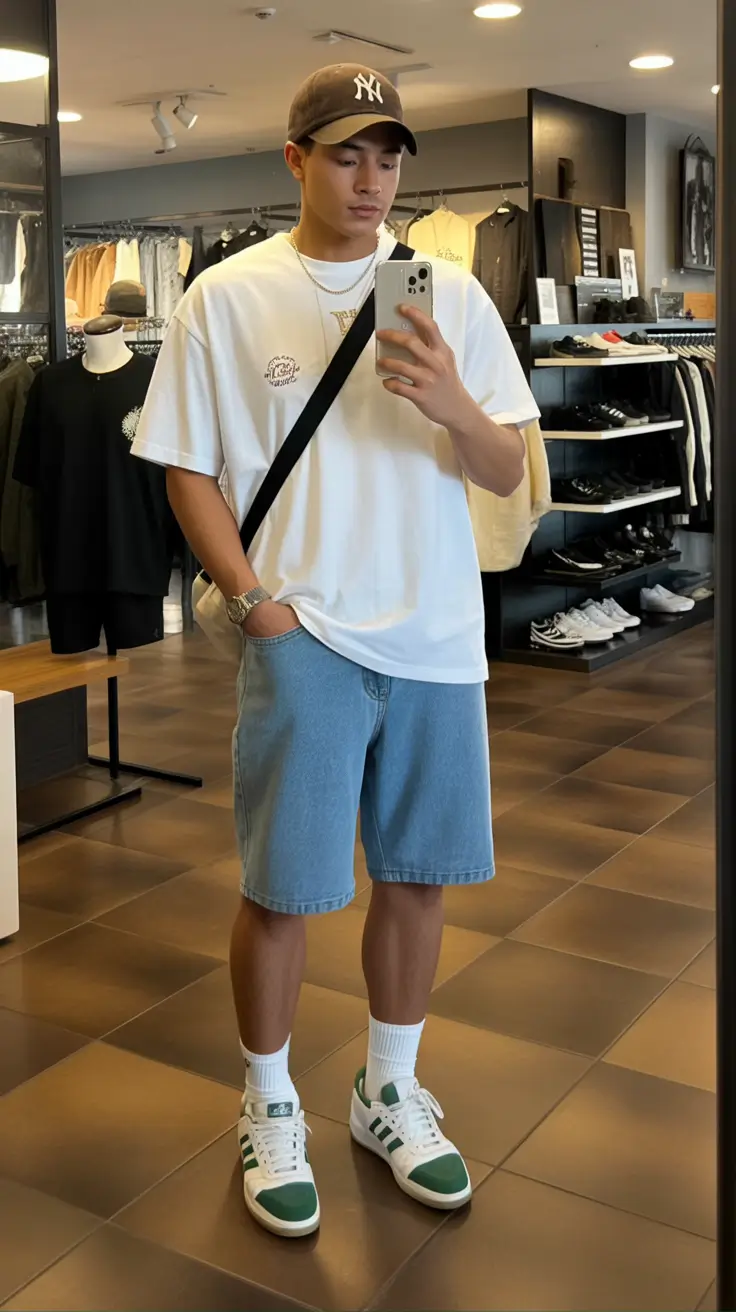 easy spring outfits for men 2026 Relaxed Denim Shorts With a Cool Streetwear Energy