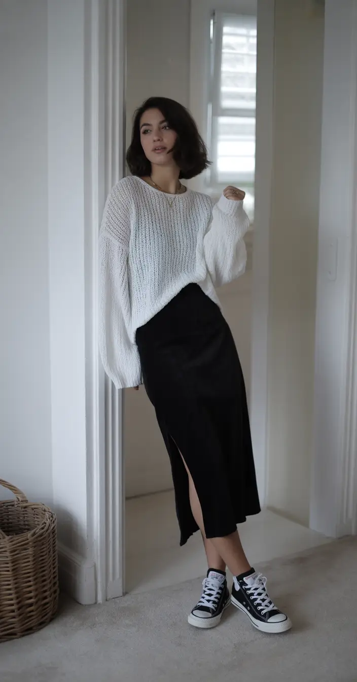 spring skirt outfits 2026 Soft Knit Ease With a Sporty Twist