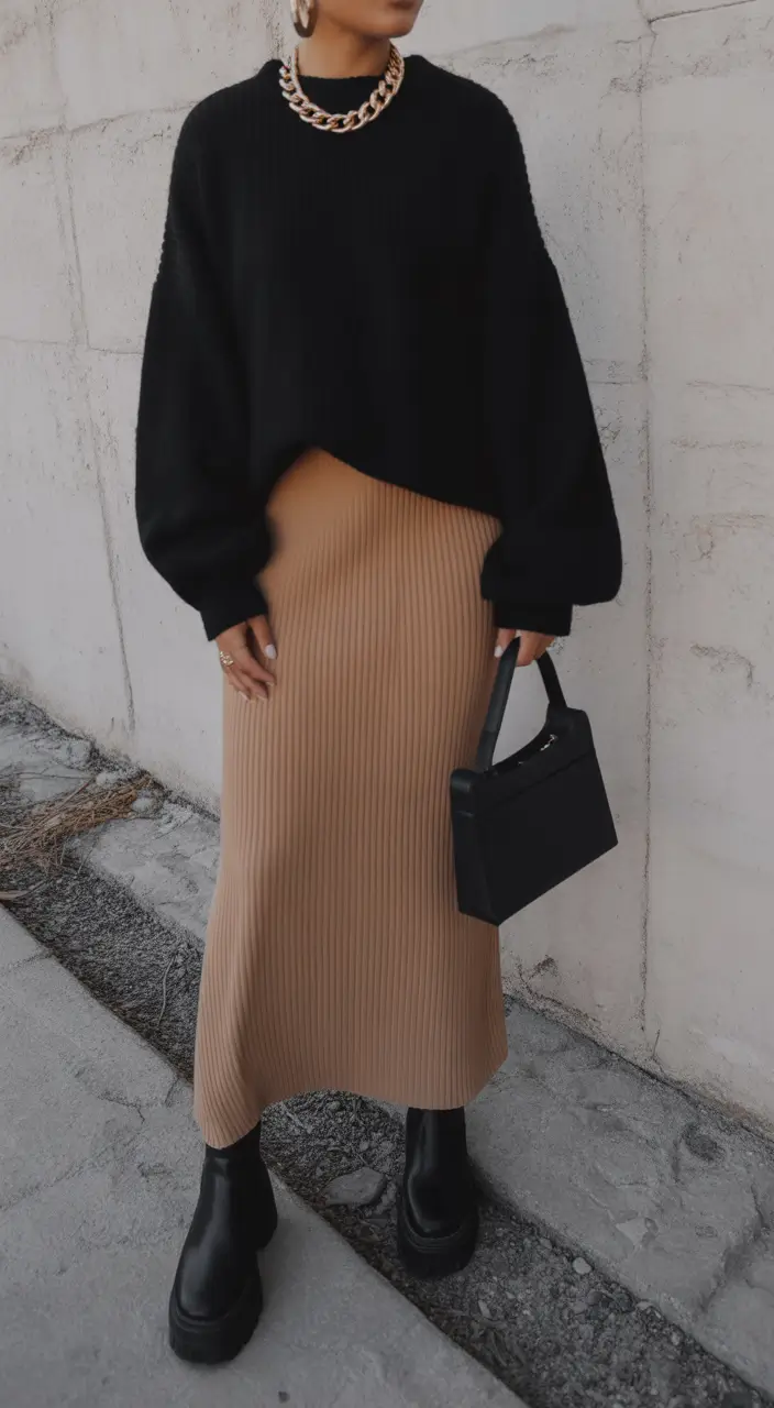 spring skirt outfits 2026 Minimalist Strength With Camel Ribbed Texture