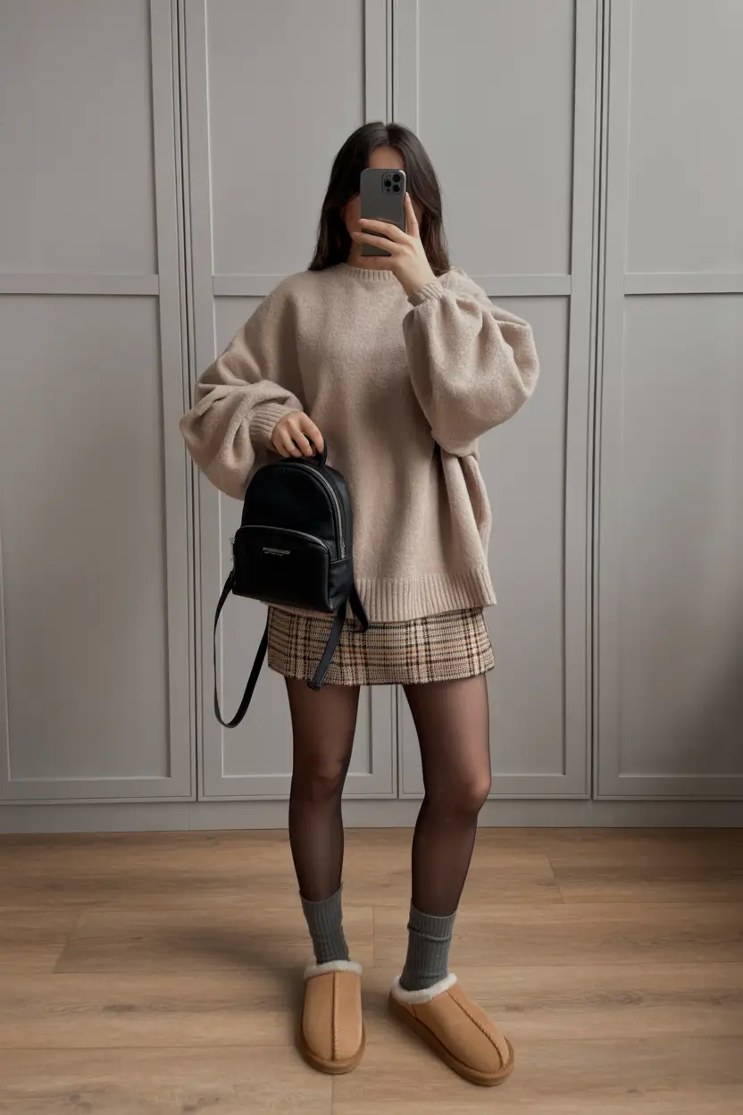 spring skirt outfits 2026 Cozy Neutrals Meet Preppy Mini Energy