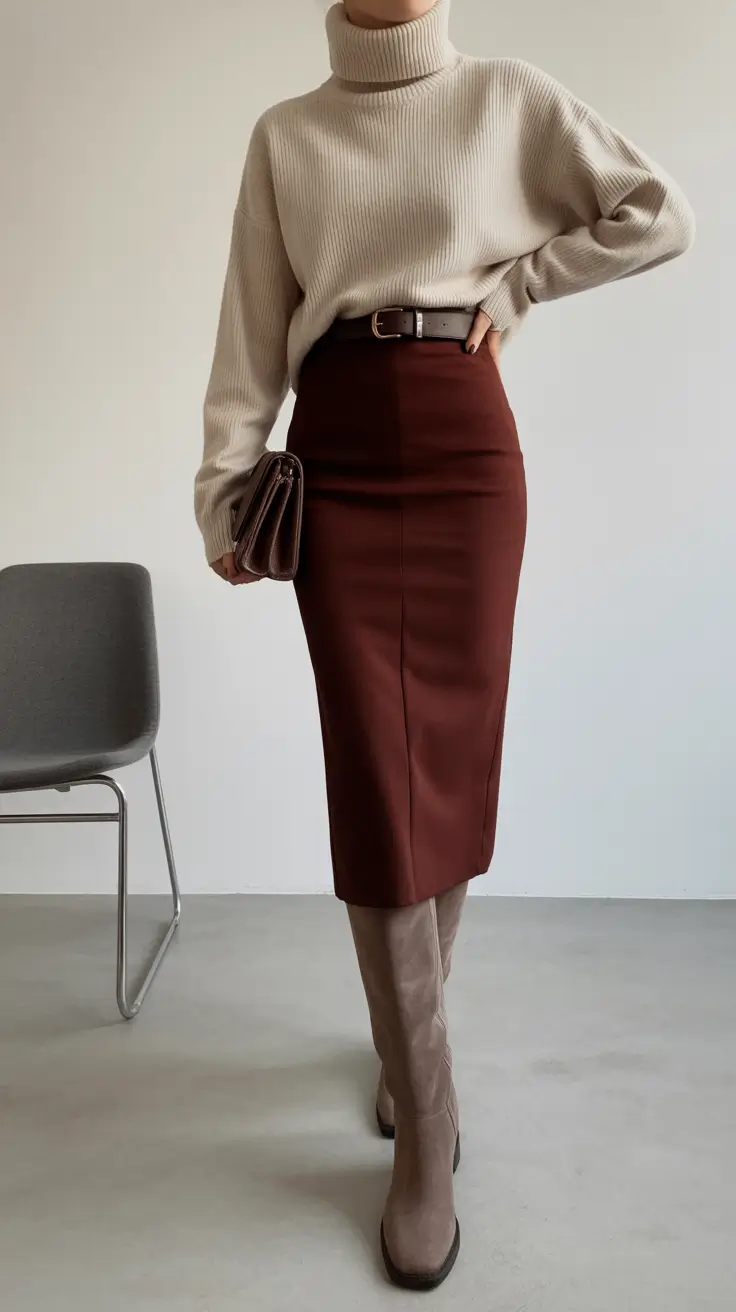 spring skirt outfits 2026 Warm Tones and Structured Elegance