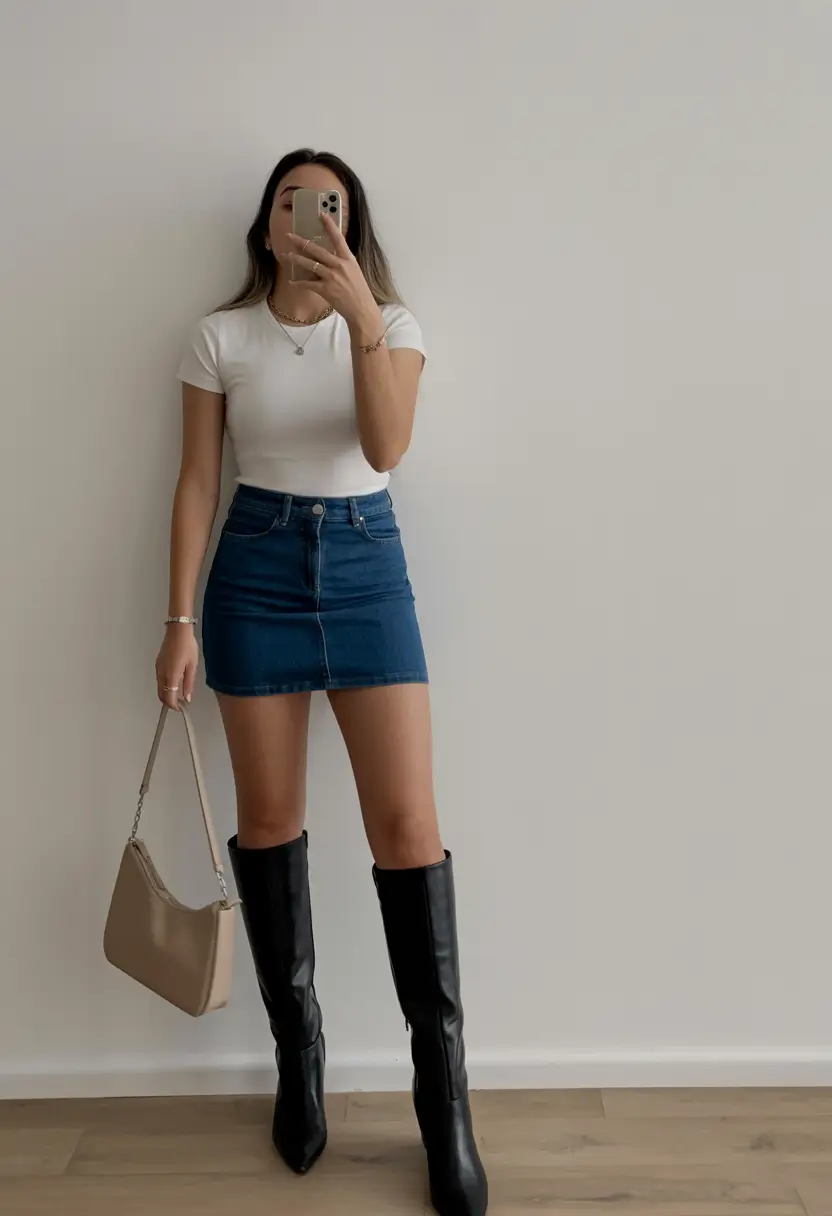 effortless spring style outfits 2026 Denim Modernity With Tall Boot Confidence
