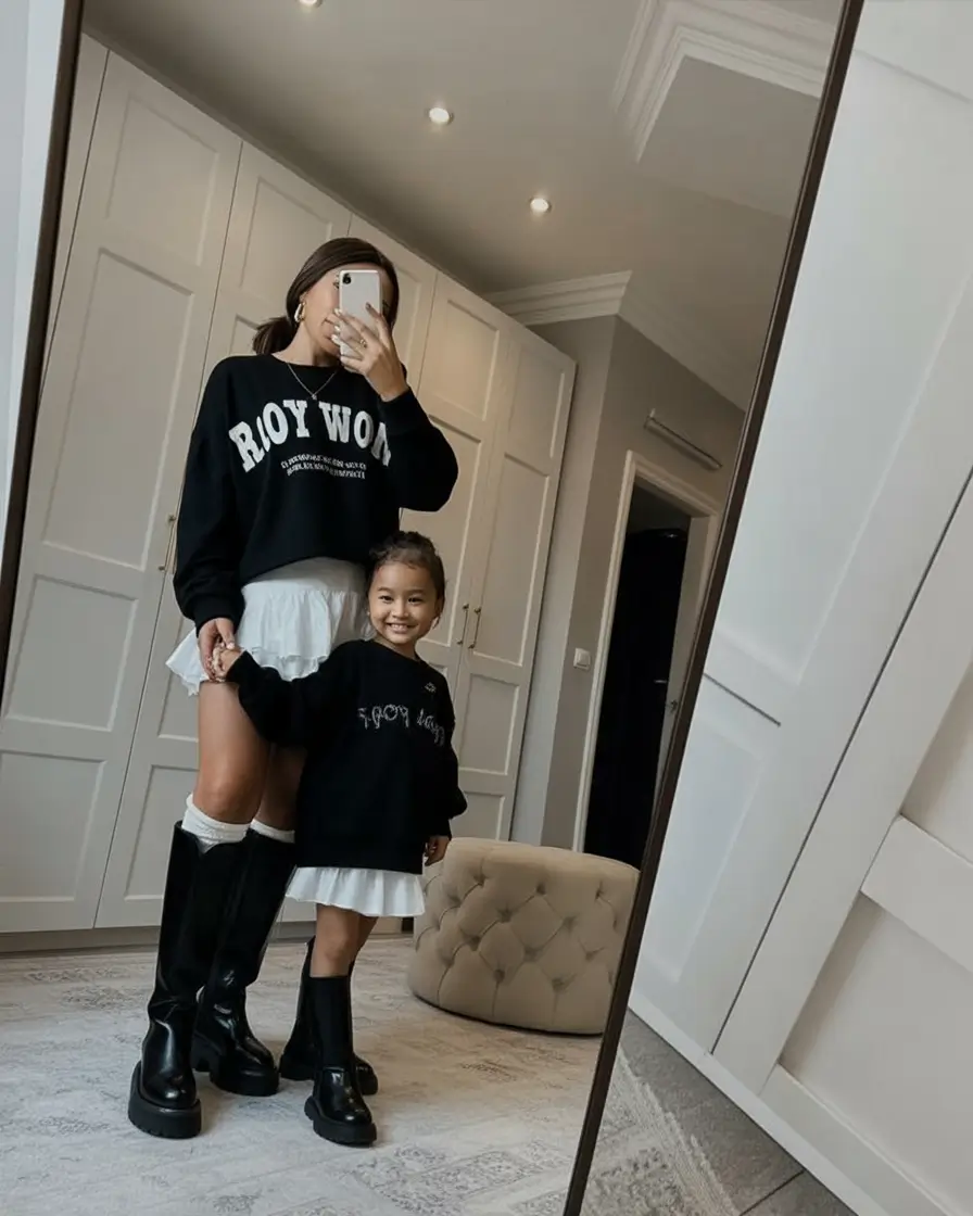 elegant spring family pictures outfits for 2026 Bold Black and White Mother Daughter Duo