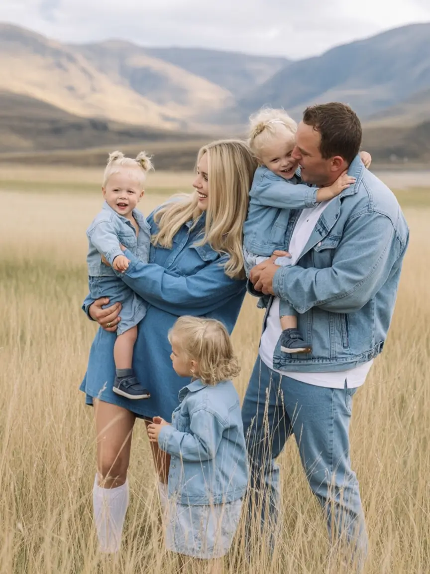 elegant spring family pictures outfits for 2026 All Denim Harmony in the Open Fields