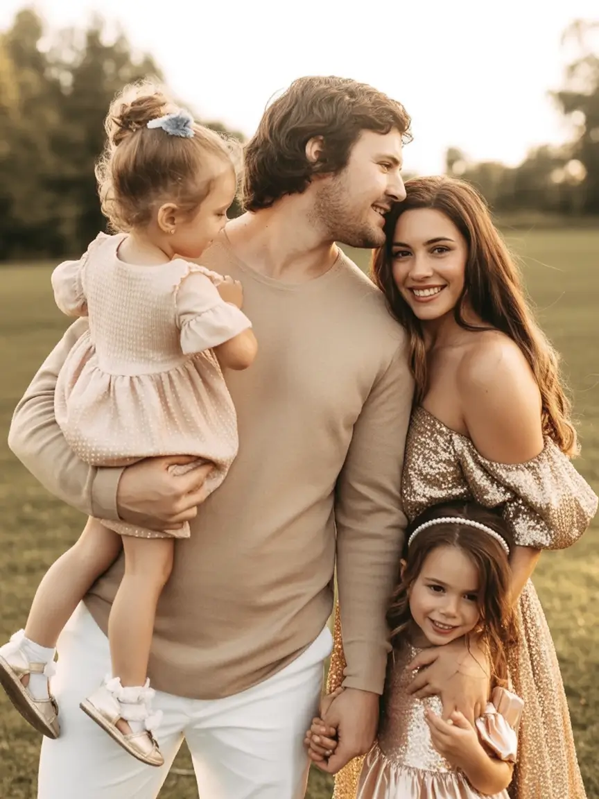 elegant spring family pictures outfits for 2026 Warm Champagne Glow for Spring Evenings