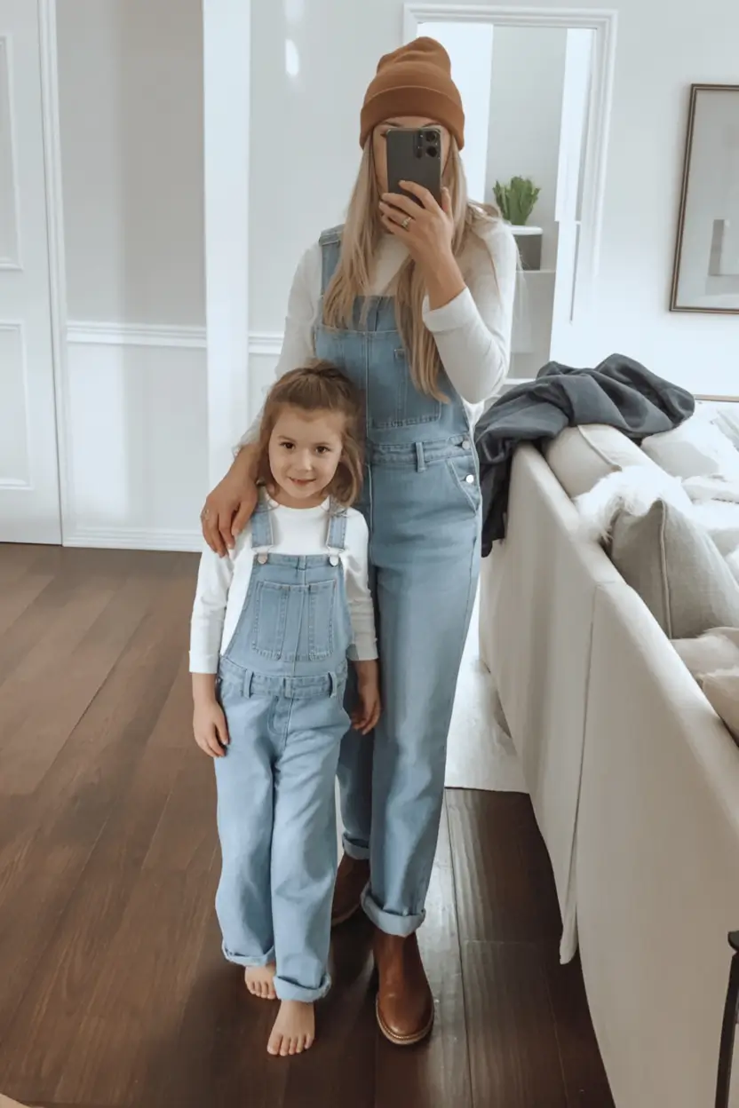 elegant spring family pictures outfits for 2026 Lighthearted Matching Denim Overalls