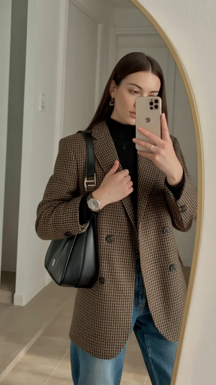 Every Day Spring Outfits to Love 2026 Tailored Warmth with a Classic Checked Blazer