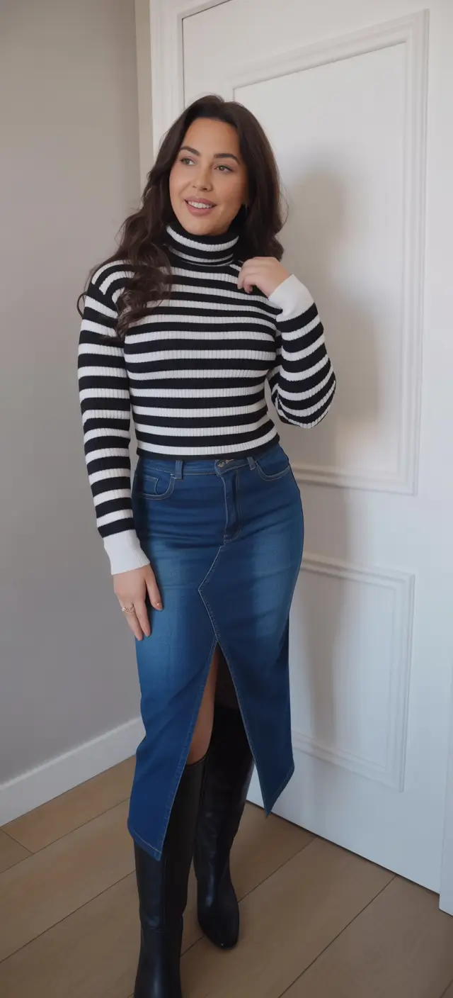 fancy spring birthday outfit 2026 Striped Chic with a Denim Skirt for a Trendy Spring Birthday