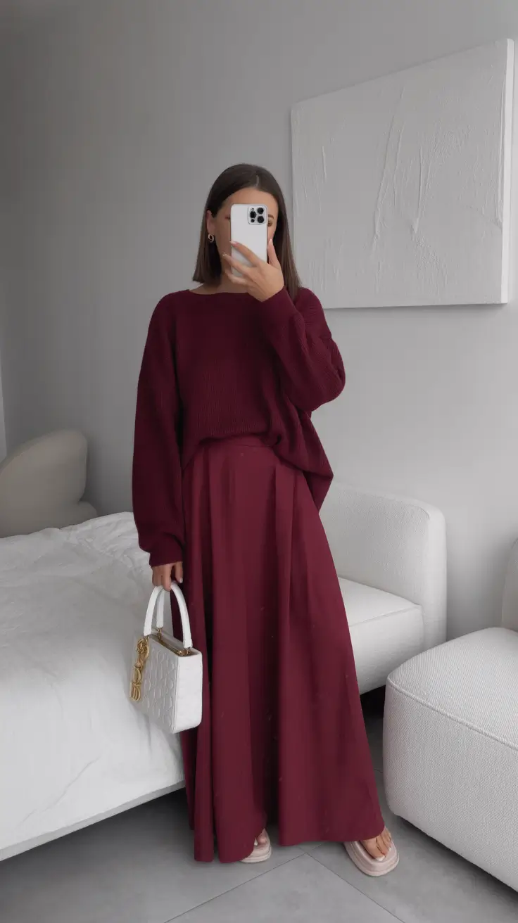 fancy spring birthday outfit 2026 Deep Burgundy Ease for a Cozy Spring Birthday Mood