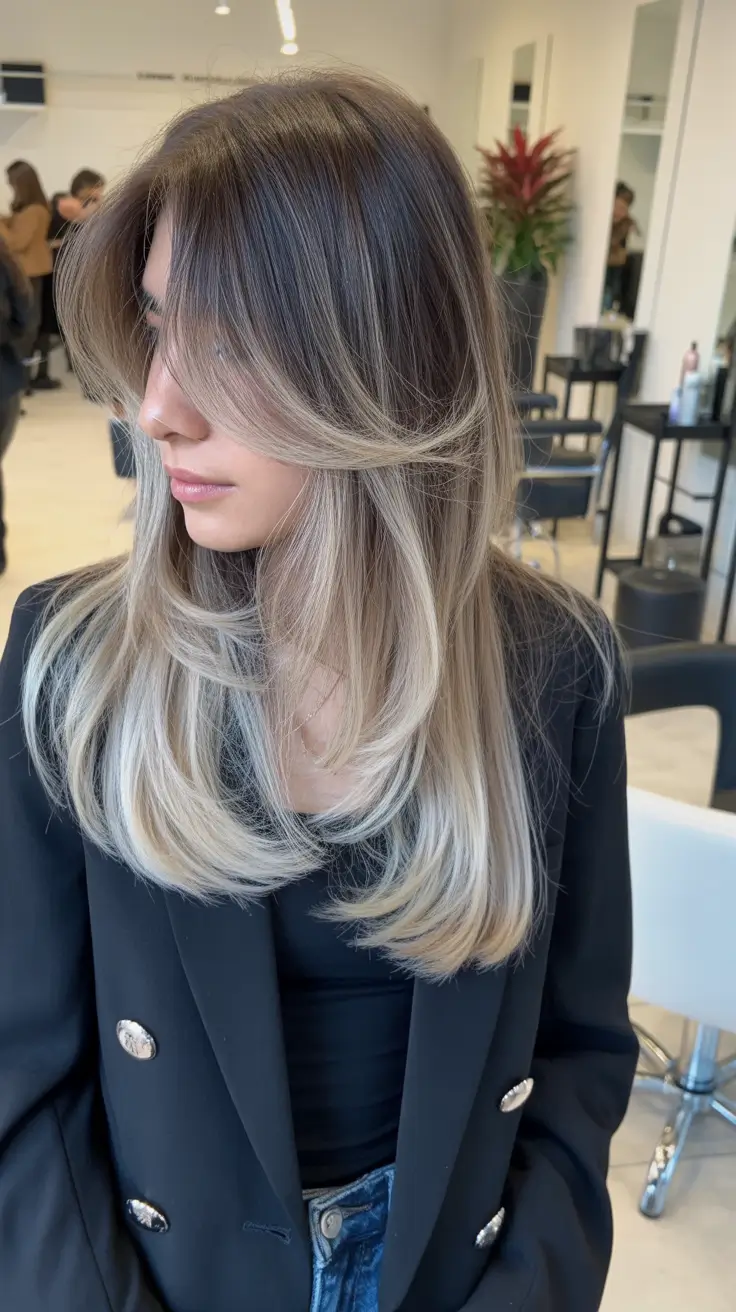 haircut ideas winter Layered Silver Blonde With Luxe Face Framing Sweep
