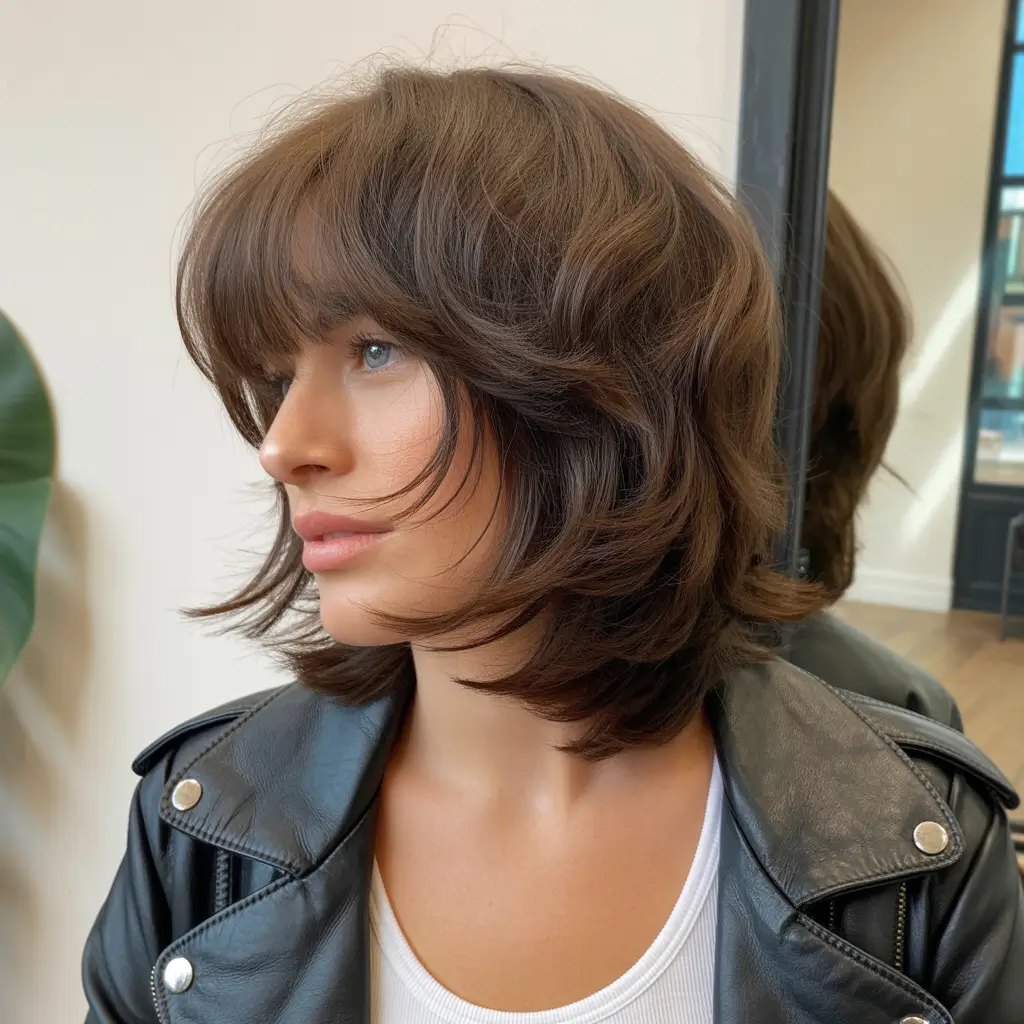 haircut ideas winter Feathered Shaggy Bob With Light Winter Layers