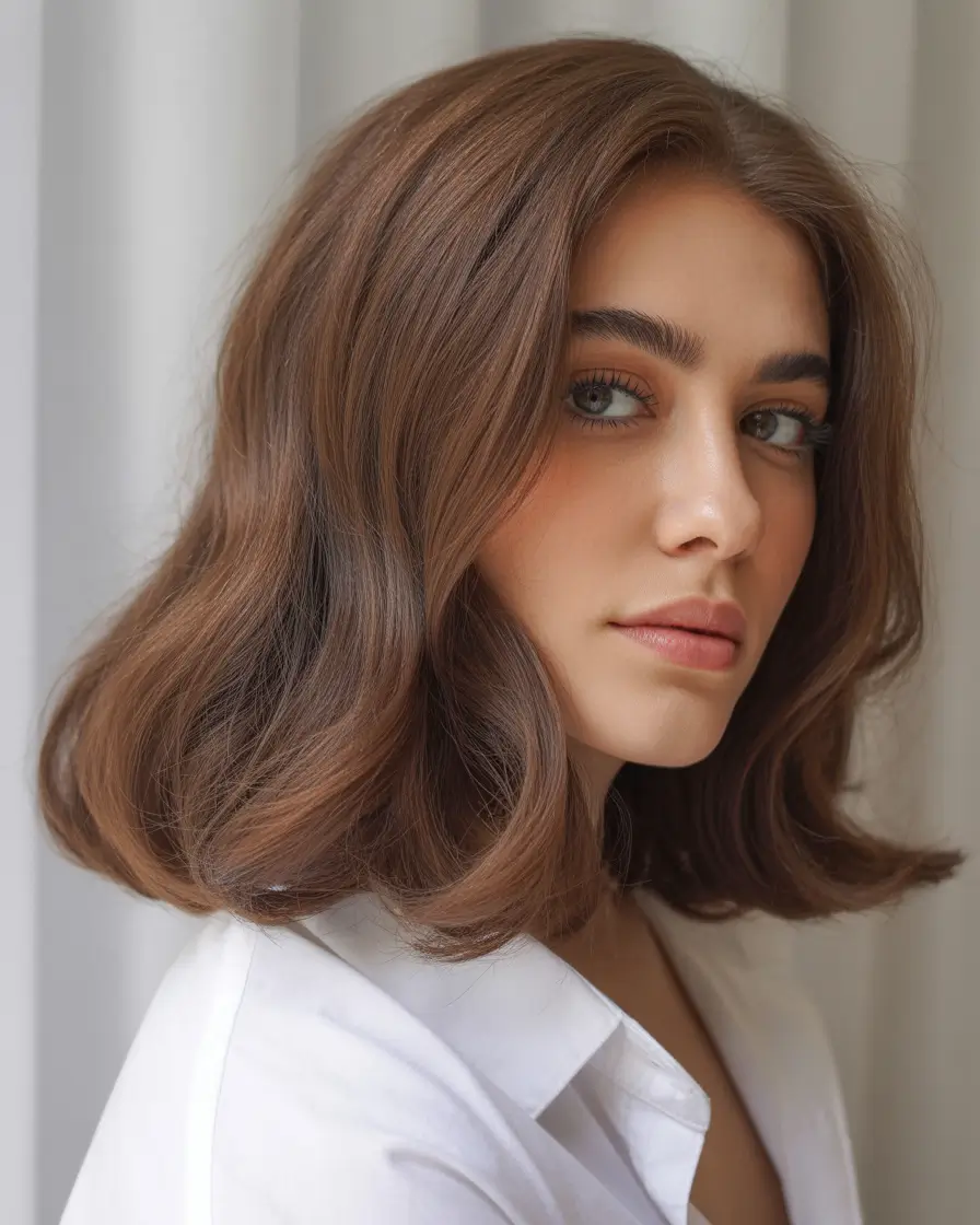 haircut ideas winter Soft Chestnut Bob With Gentle Sculpting