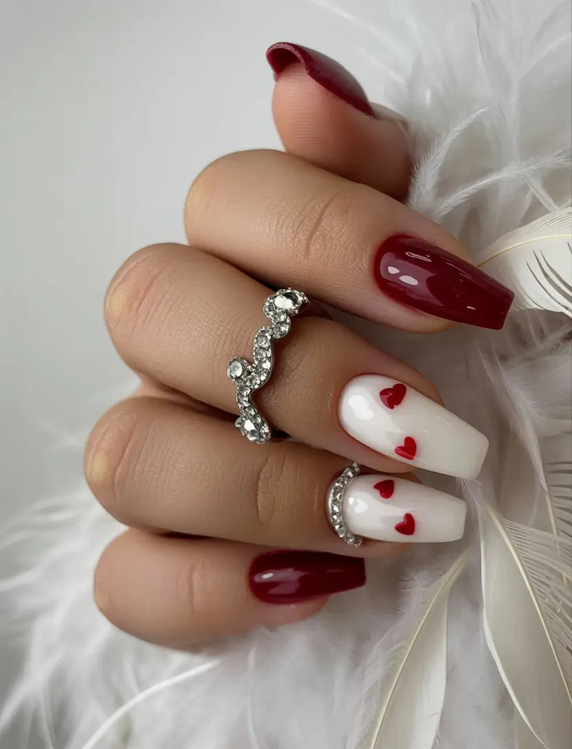 february nails designs 2026 Red Velvet Heart Accent Nails