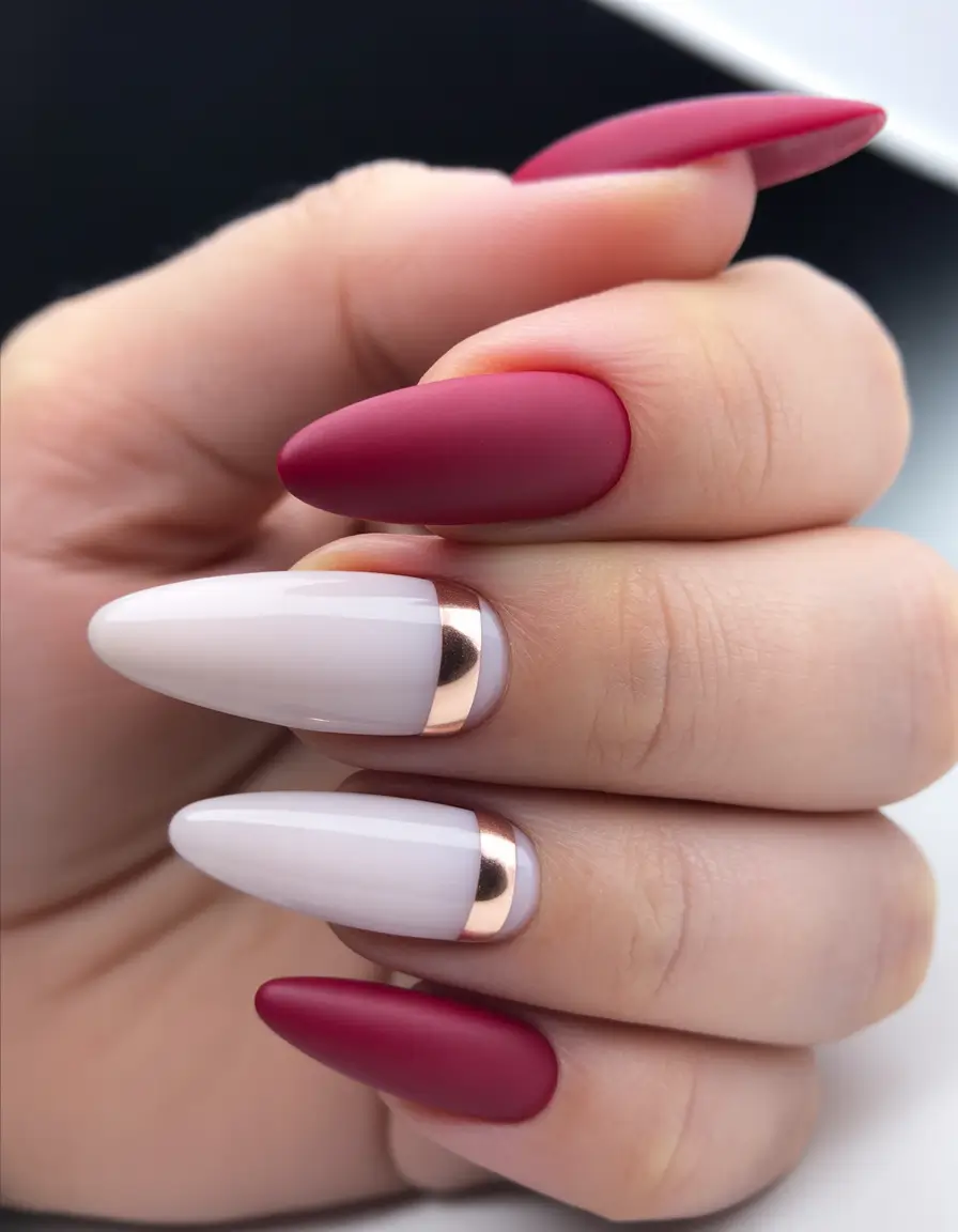 february nails designs 2026 Rose Gold Framed Almond Nails