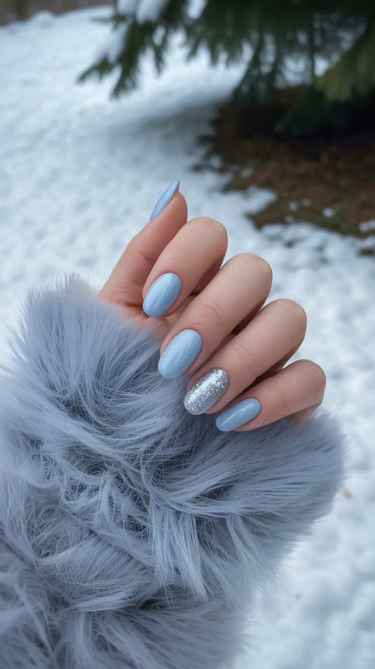 february nails designs 2026 Frosty Blue Soft Sparkle Nails