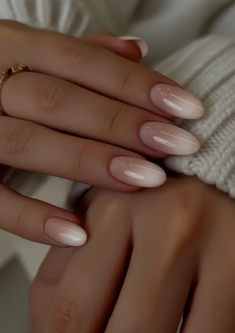 february nails designs 2026 Soft Blush Almond Ombré Nails