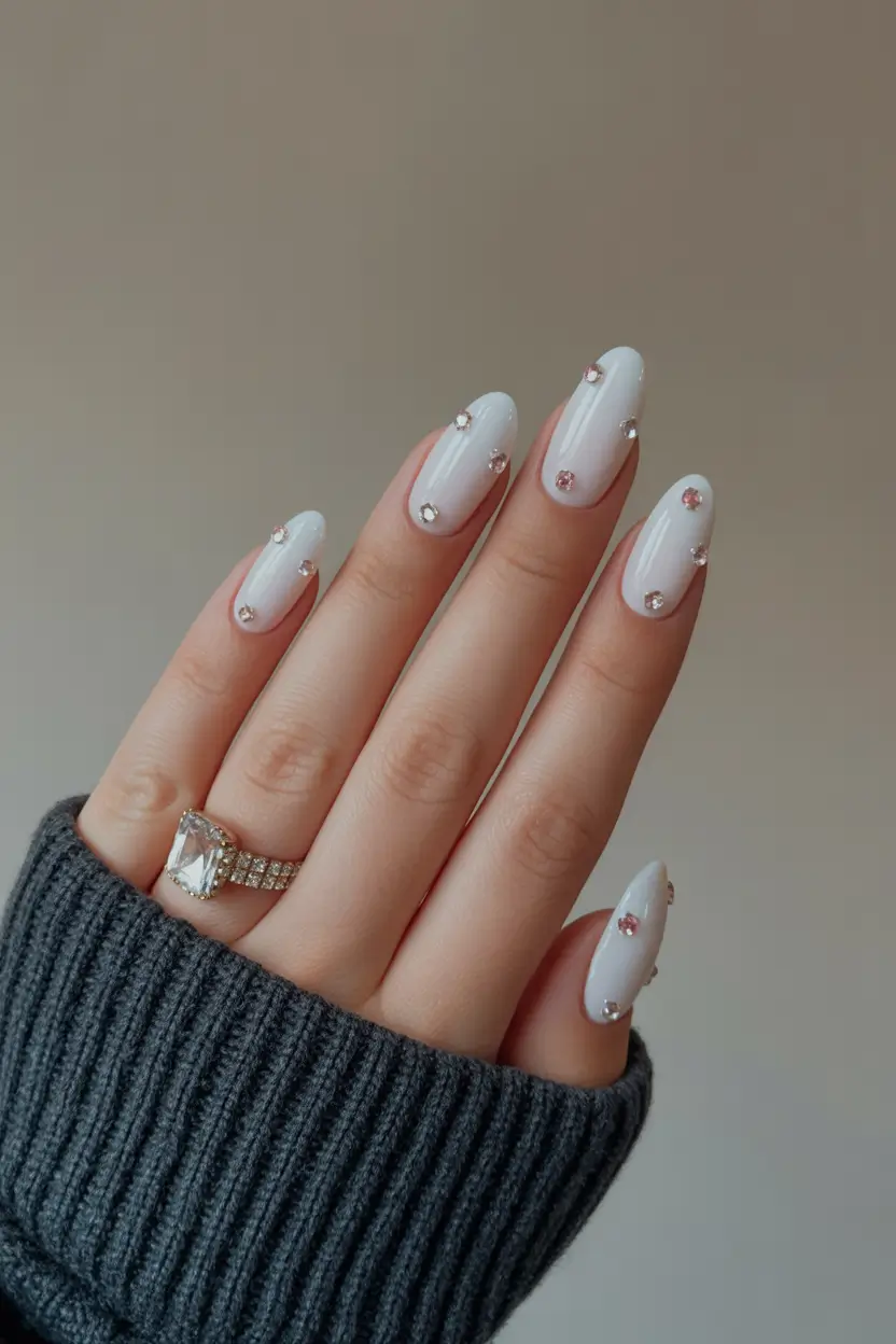 february nails designs 2026 Crystal White Minimal Sparkle Nails