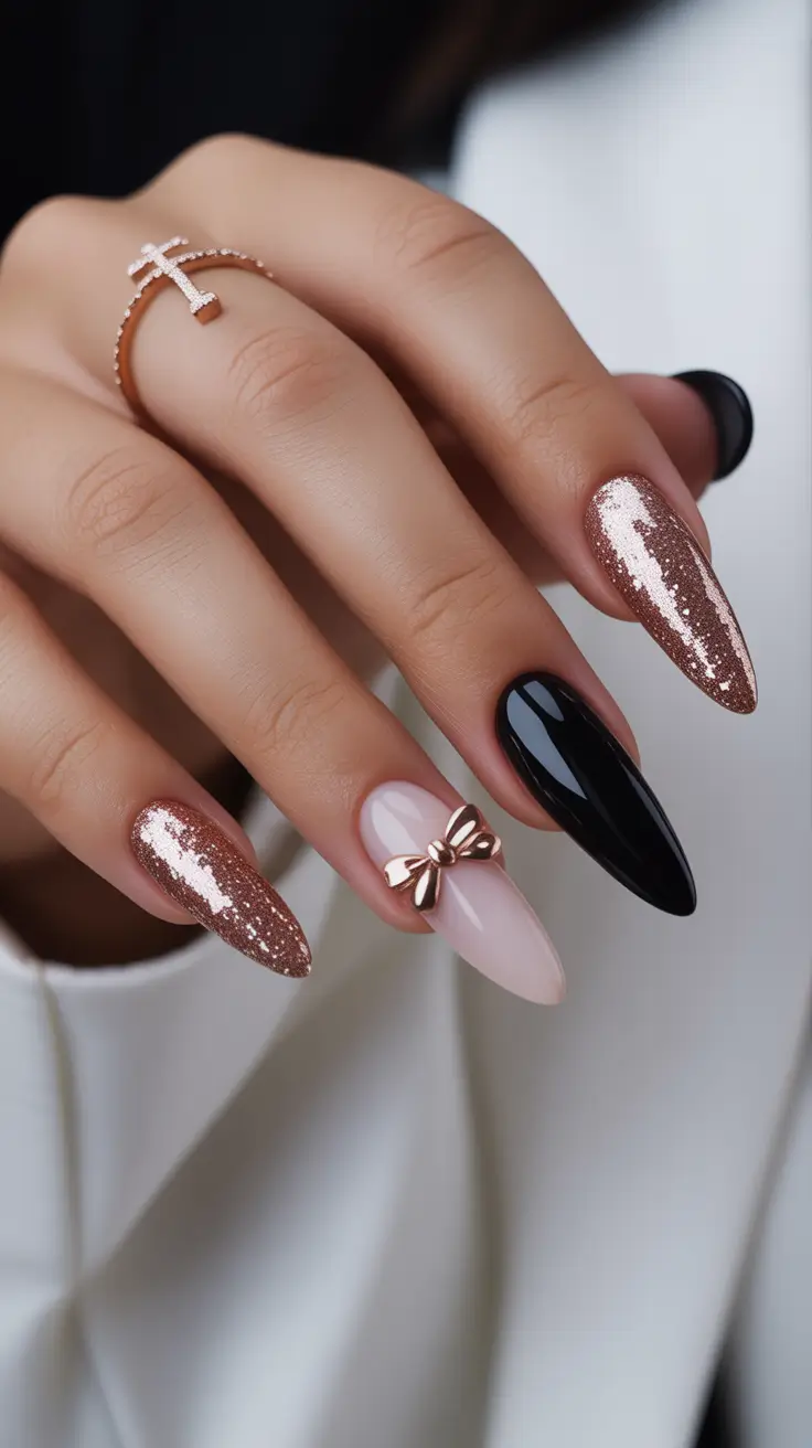 february nails designs 2026 Rosy Metallic Mixed Accents Nails
