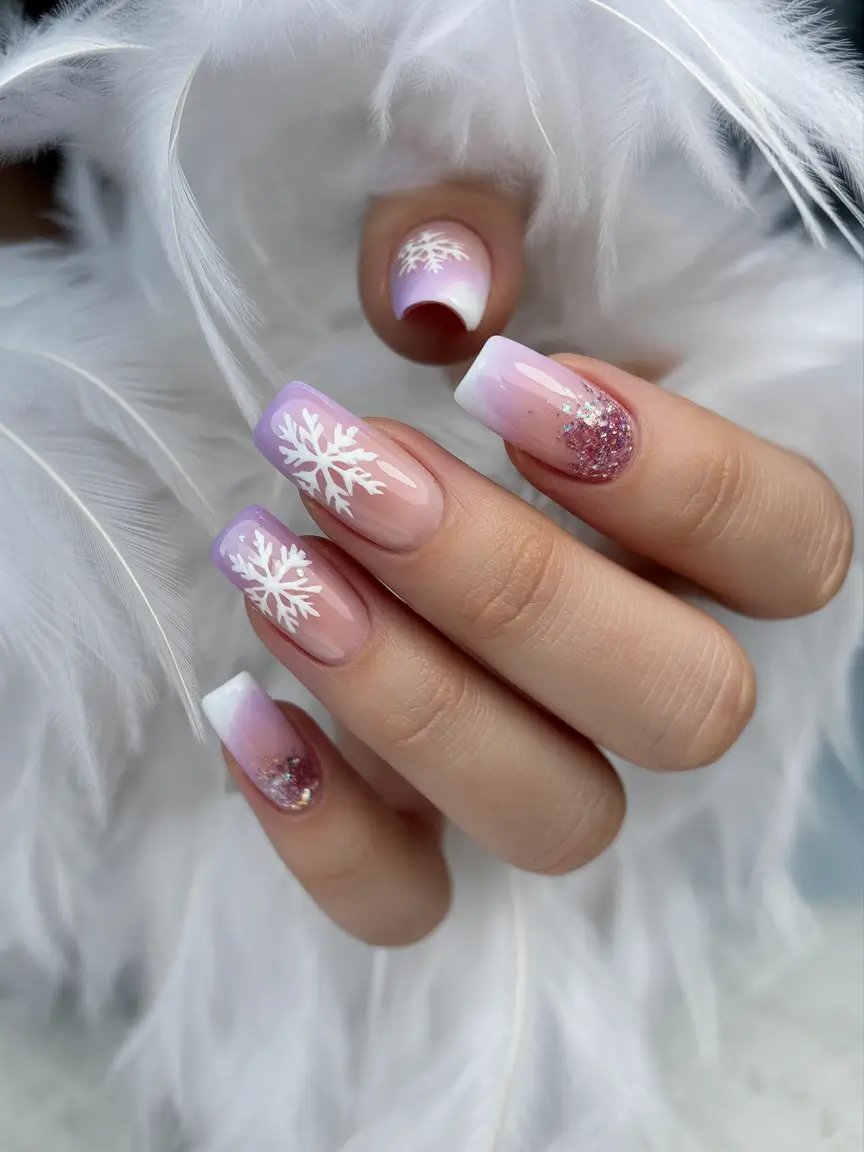 february nails designs 2026 Snowy Pastel Fantasy Nails