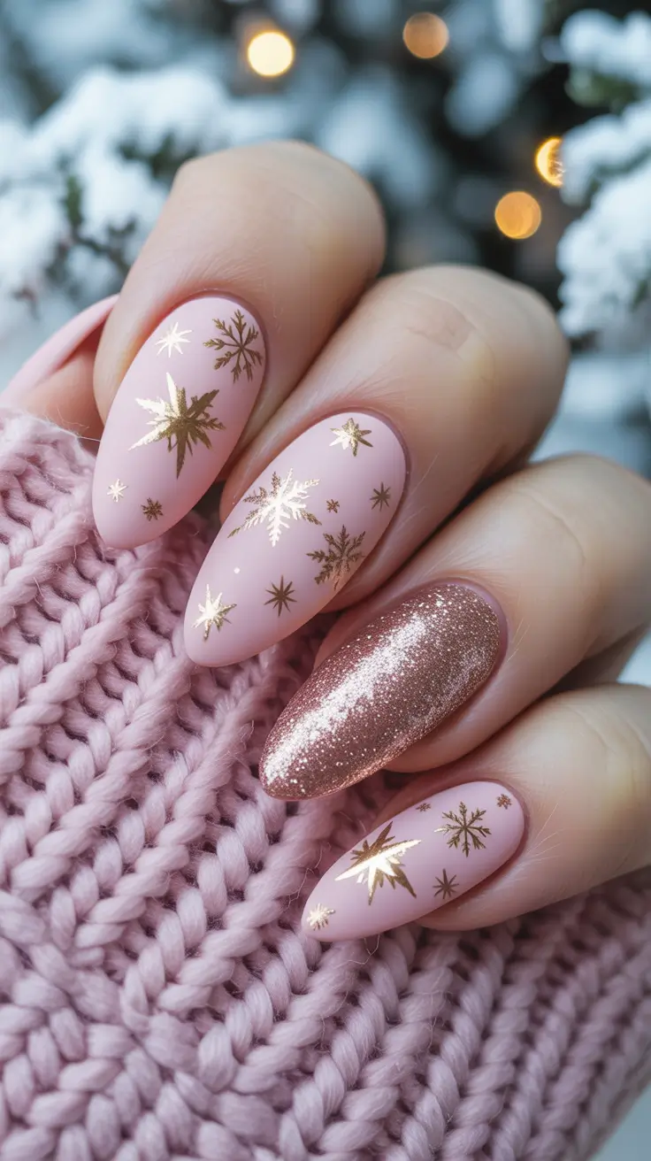february nails designs 2026 Golden Winter Starlight Nails