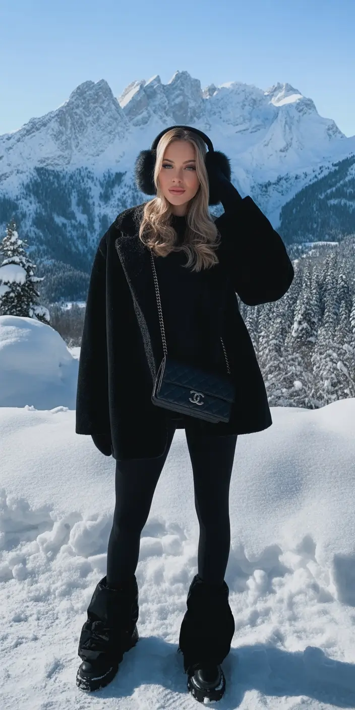 February outfits ideas 2026 Mountain Black Chic With Cozy Soft Details